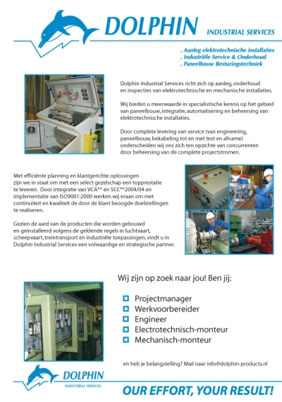 Advertentie in AZ spreekt Dolphin electro industrie